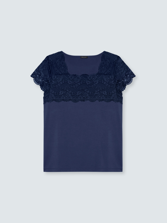 T-shirt en jersey avec insert en dentelle