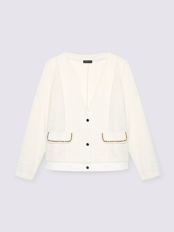 Bouclé knit sweatshirt jacket with chains