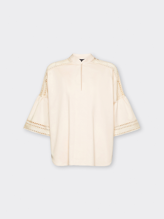Mixed cotton shirt with lace inserts