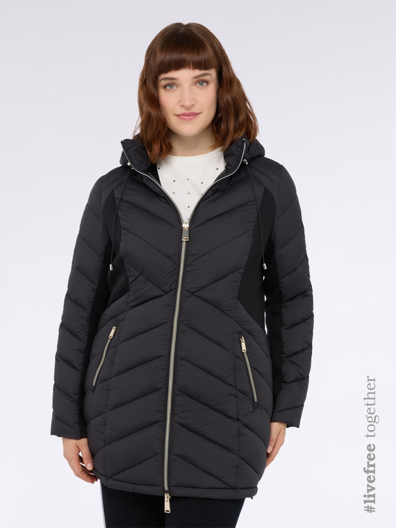 Long quilted down jacket with hood