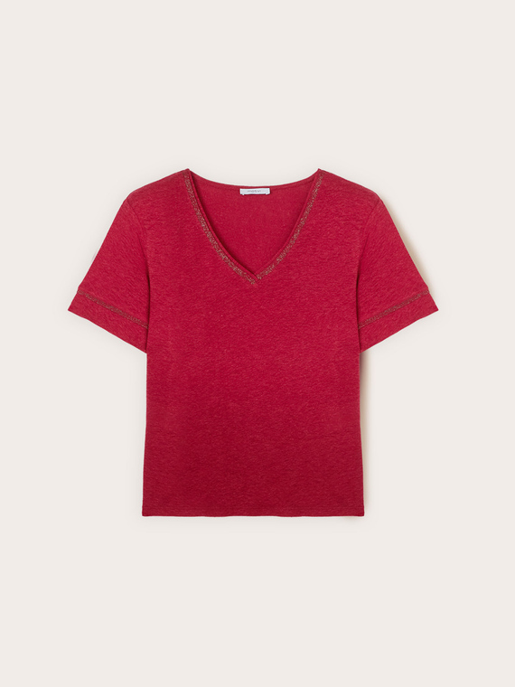 Tricou din amestec de in cu profile aurii