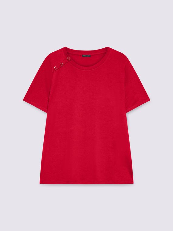 Jersey T-shirt with decorative buttons