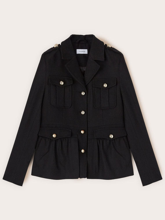 Veste à fronces en drap de laine mélangée