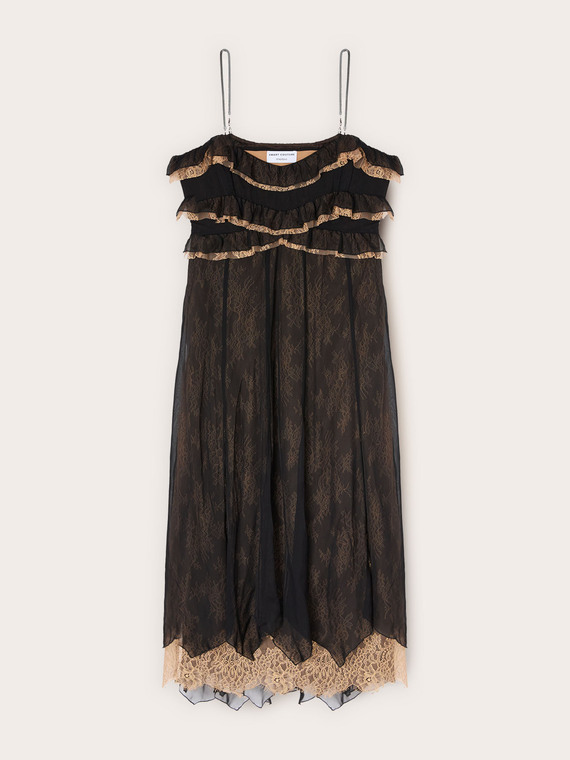 Rochie lungă din georgette cu dantelă Smart Couture