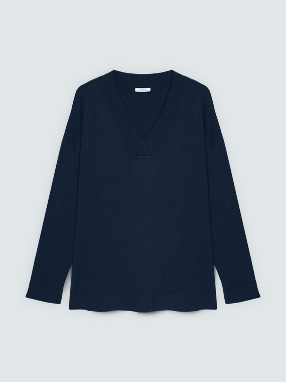 V-Ausschnitt-Pullover aus Viskose-Mix