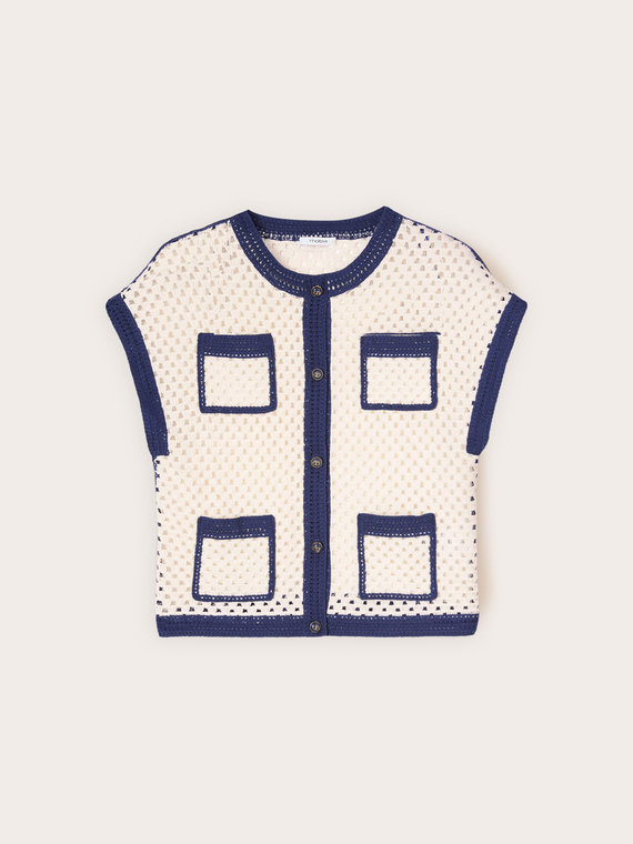 Cardigan din tricotaj perforat cu buzunare