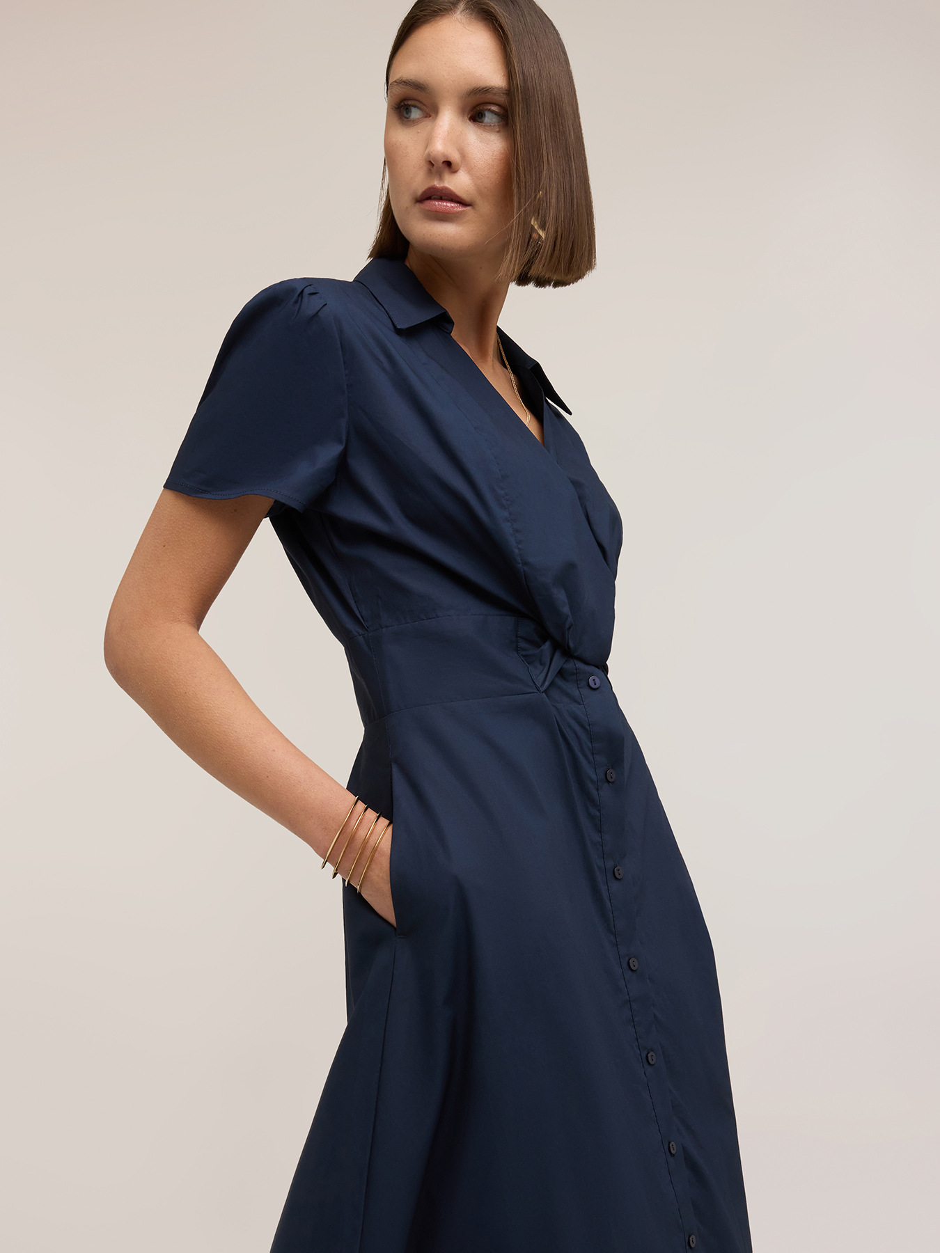 Rochie chemisier midi din poplin image number 3