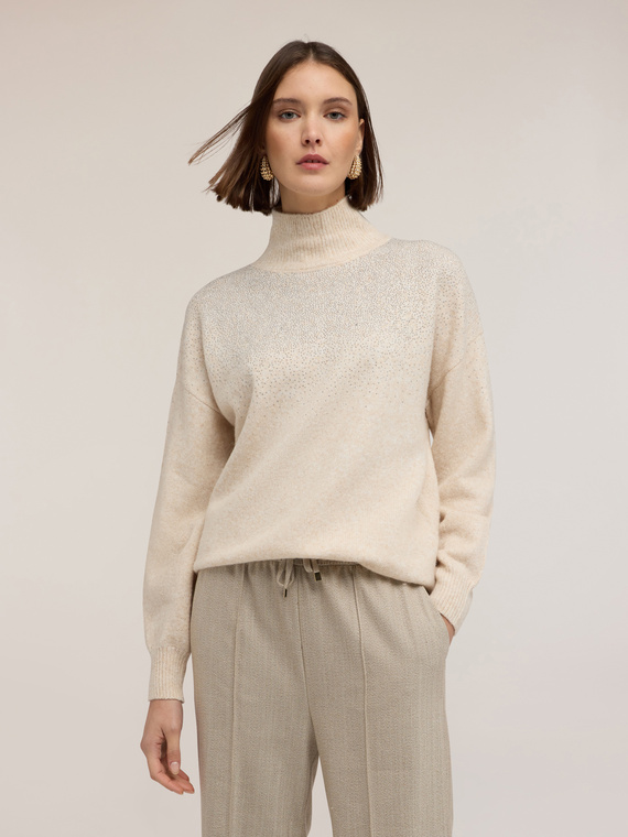 Wool blend turtleneck sweater with rhinestones