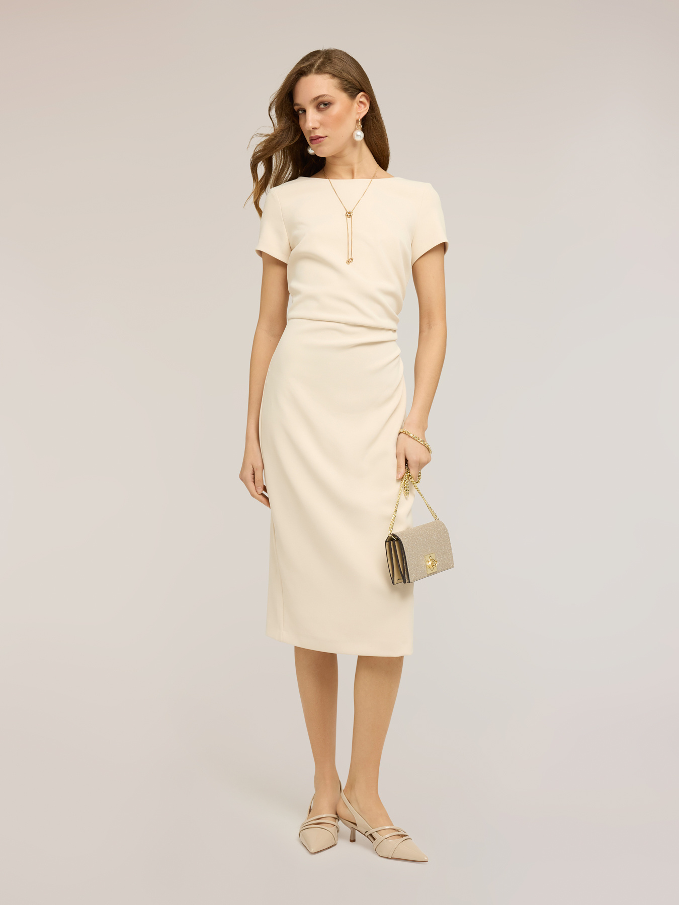Sheath dress in cr&ecirc;pe with draping image number 0