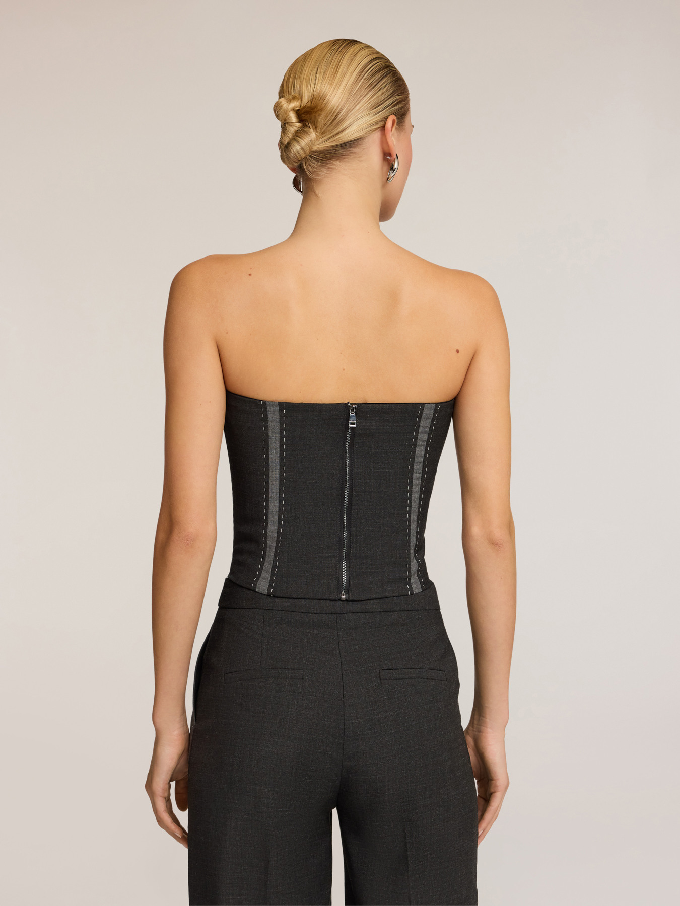 Top corsetto in tela misto lana con inserti image number 1