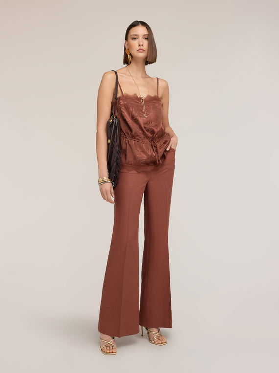 Top din satin jacquard cu dantelă