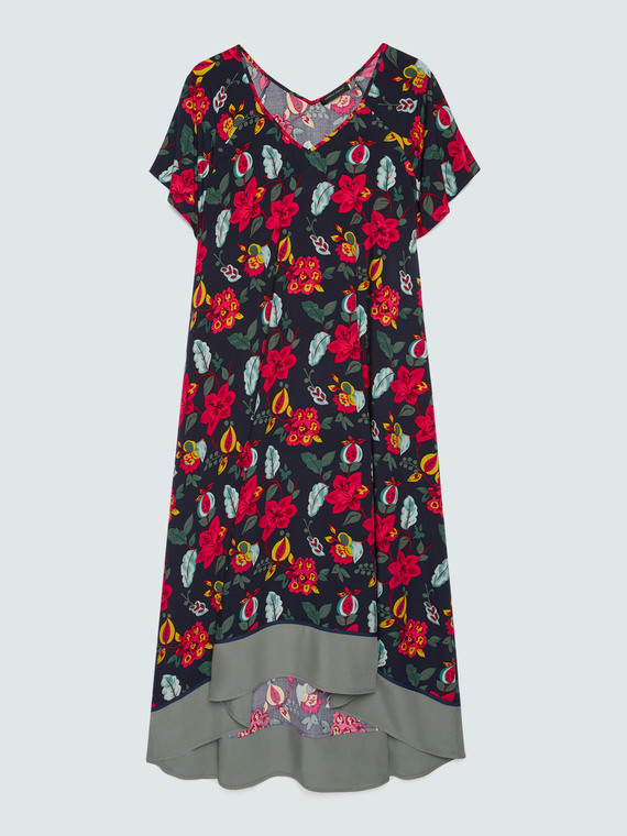 Langes Viskosekleid mit Blumendruck