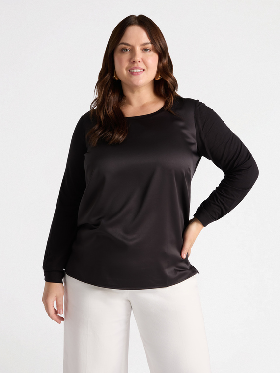 Long-sleeved dual fabric T-shirt