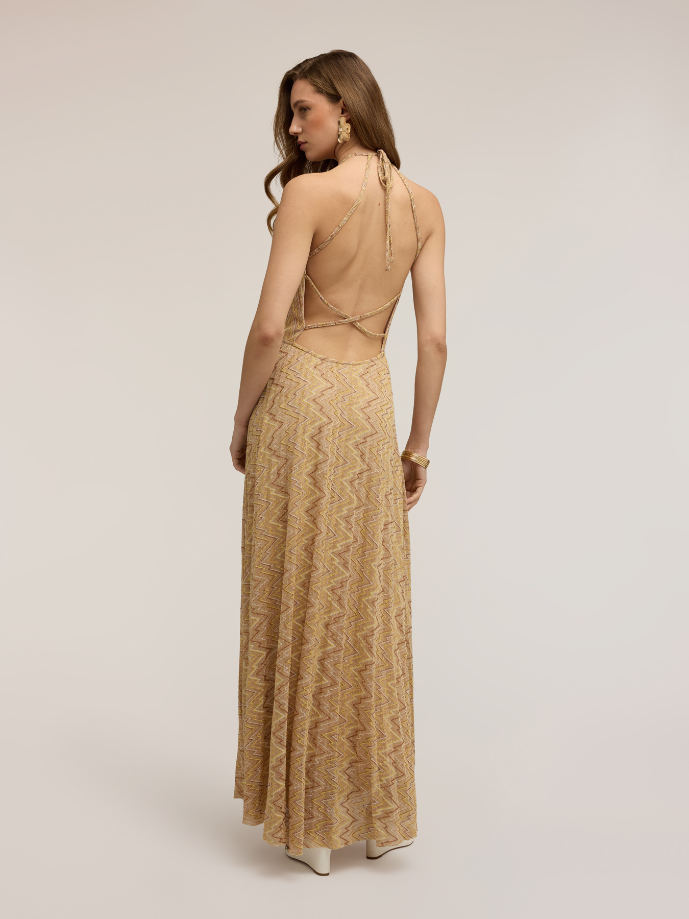 Long flare dress in lurex blend image number 2