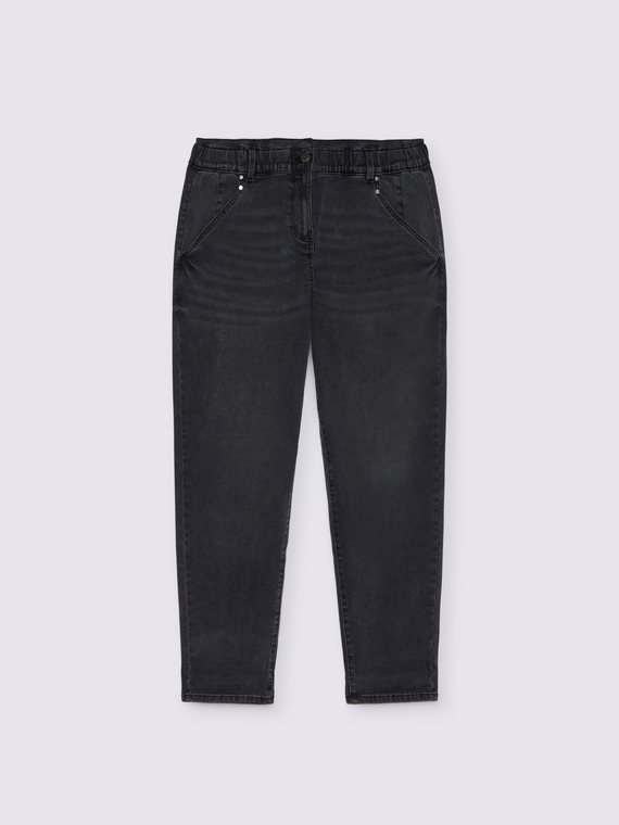 Schwarze Balloon-Jeans mit Waschung