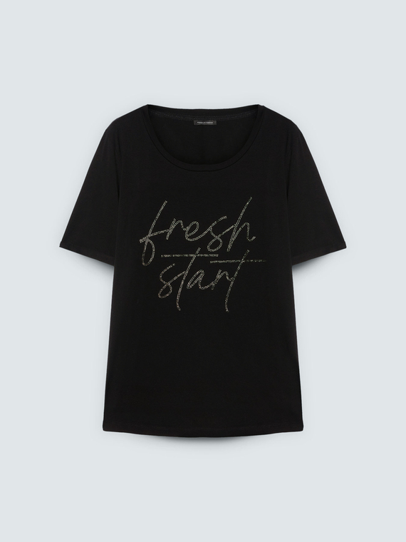 T-Shirt mit Strass-Schriftzug