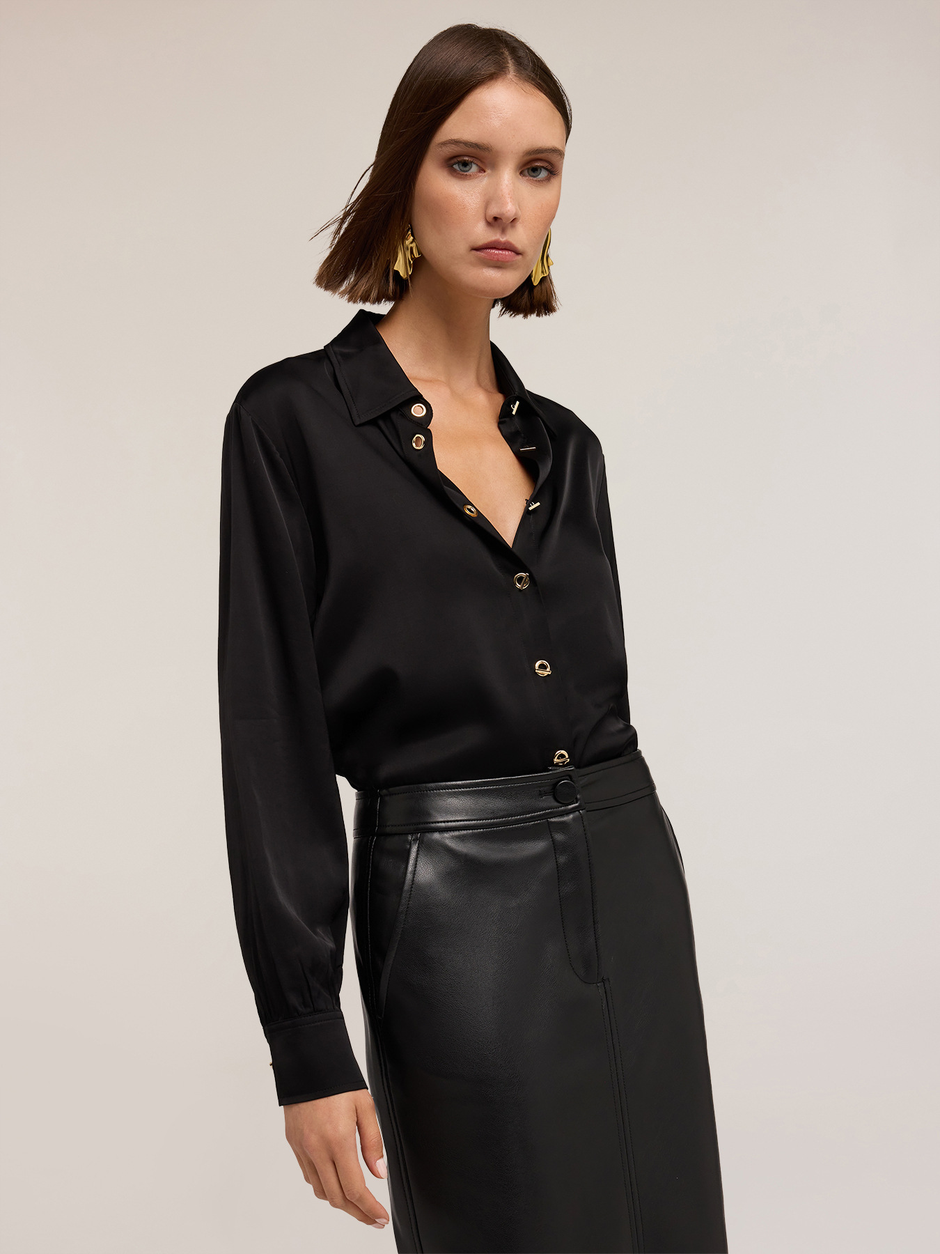 Satin shirt with eyelets image number 2