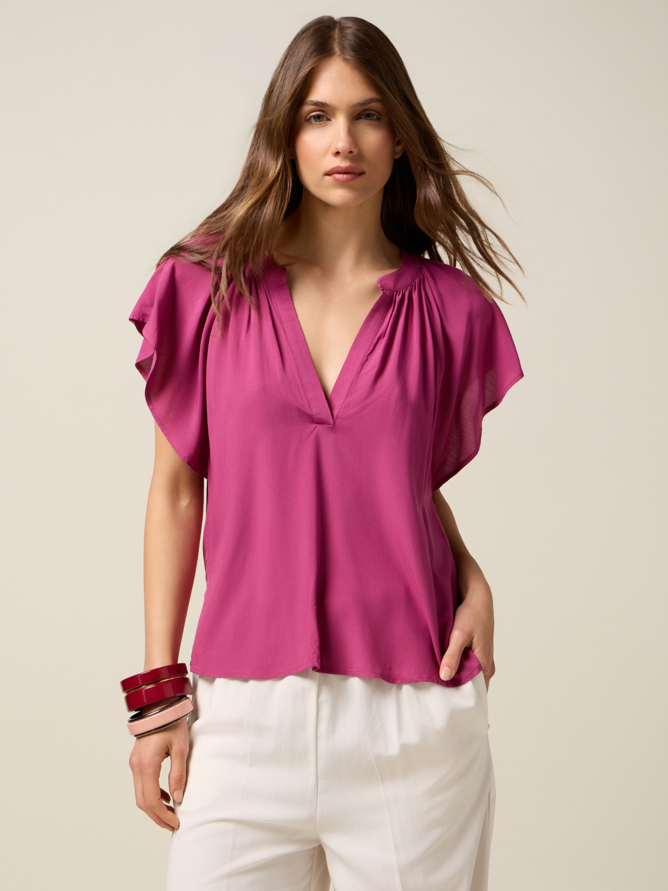 Short-sleeved viscose blouse image number 0