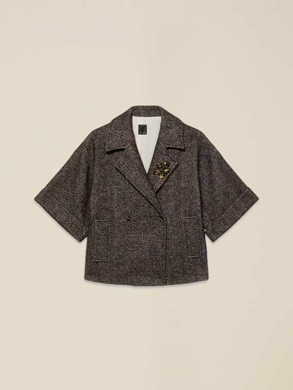 Cappa doppiopetto misto lana con spilla