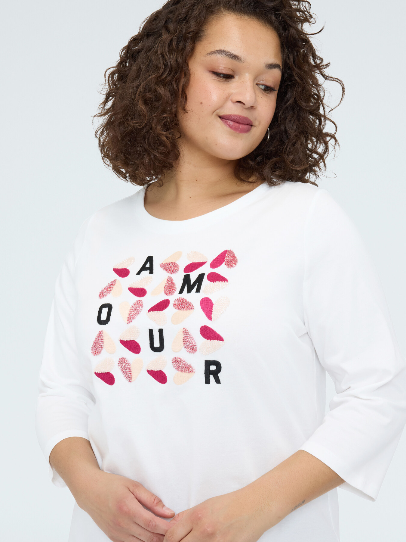 T-shirt en coton avec inscription AMOUR image number 3