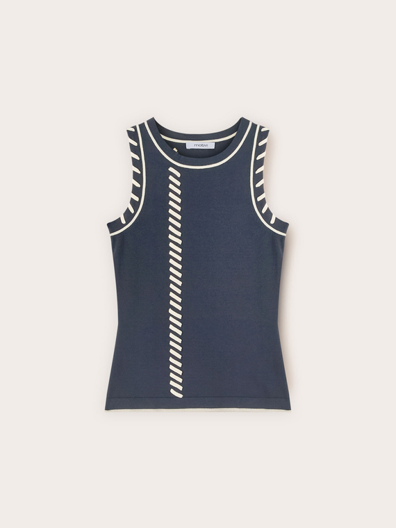 Sleeveless sweater with decorative stitching