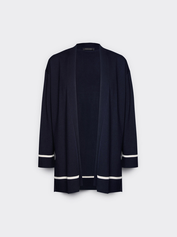Cardigan en viscose m&eacute;lang&eacute;e avec d&eacute;tails ray&eacute;s
