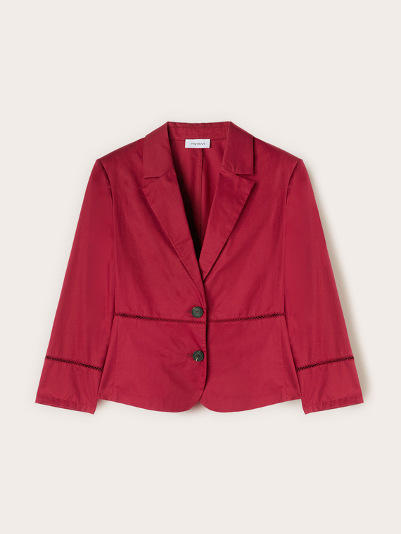 Blazer din twill de bumbac cu ajour&eacute;
