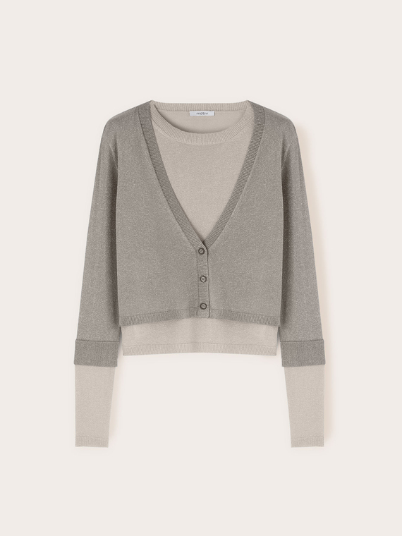 Lurex jumper with faux cardigan design