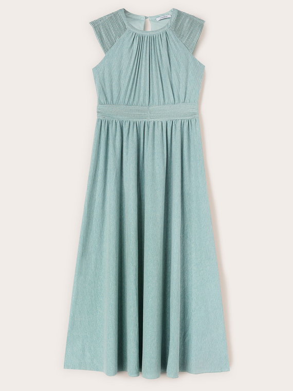 Long pleated dress in lurex jersey