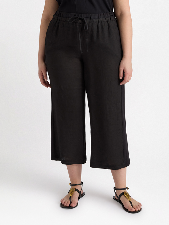 Pantalon en lin et jersey à lacets