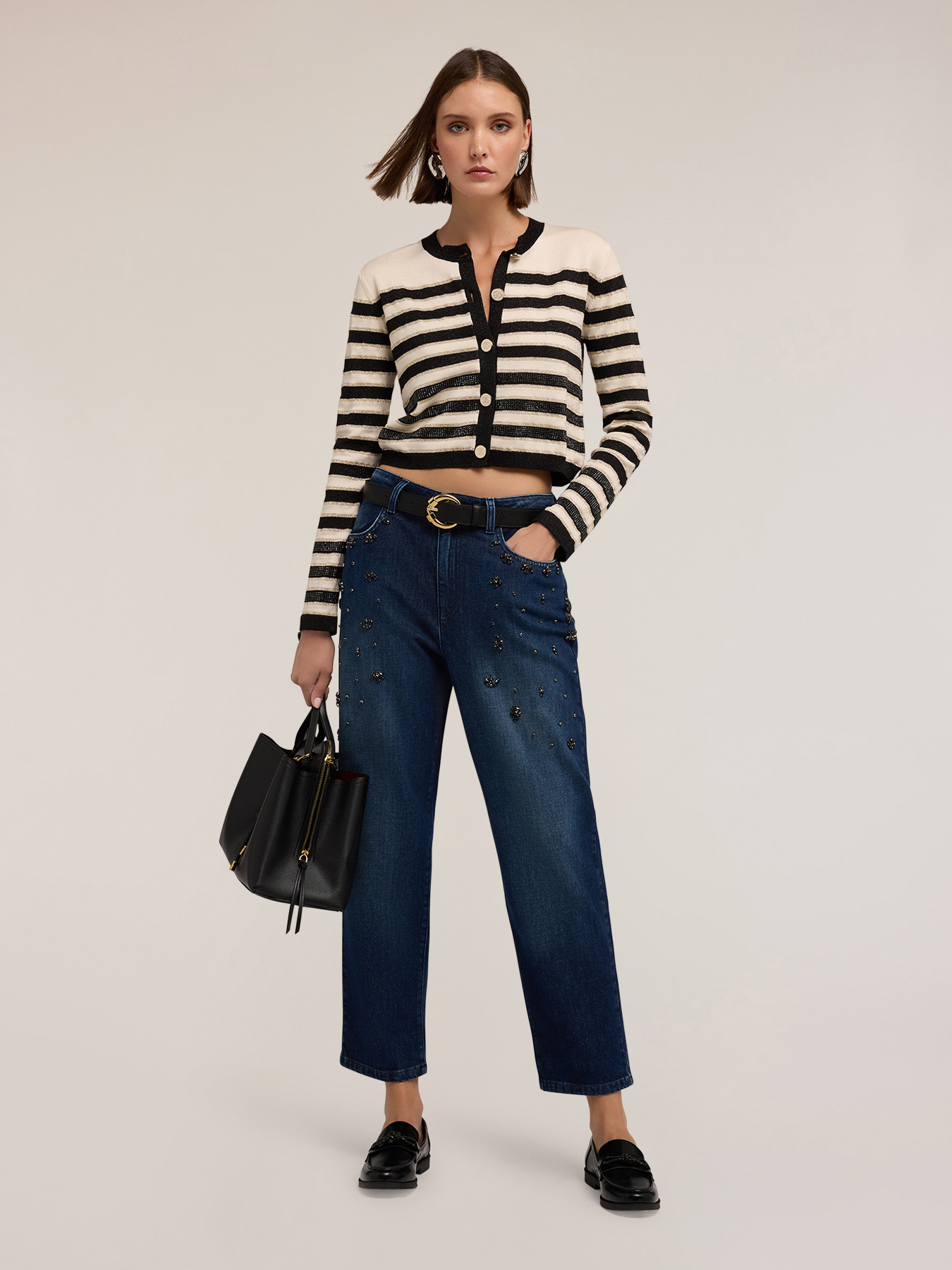 Gestreifter Lurex-Cardigan mit Nieten image number 3