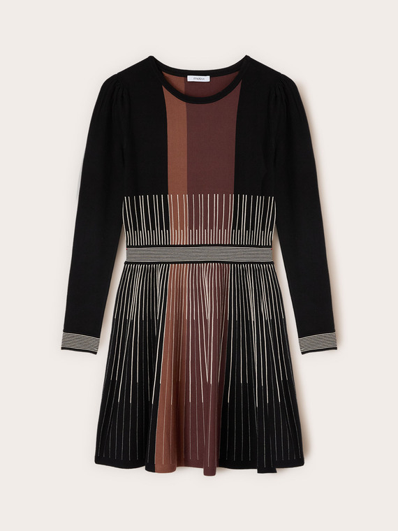 Striped knit flare dress