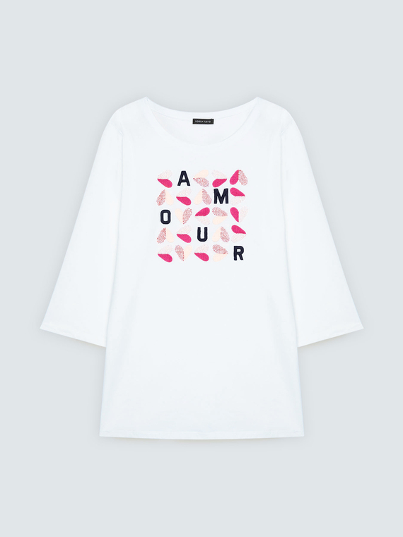 T-shirt in cotone con scritta AMOUR