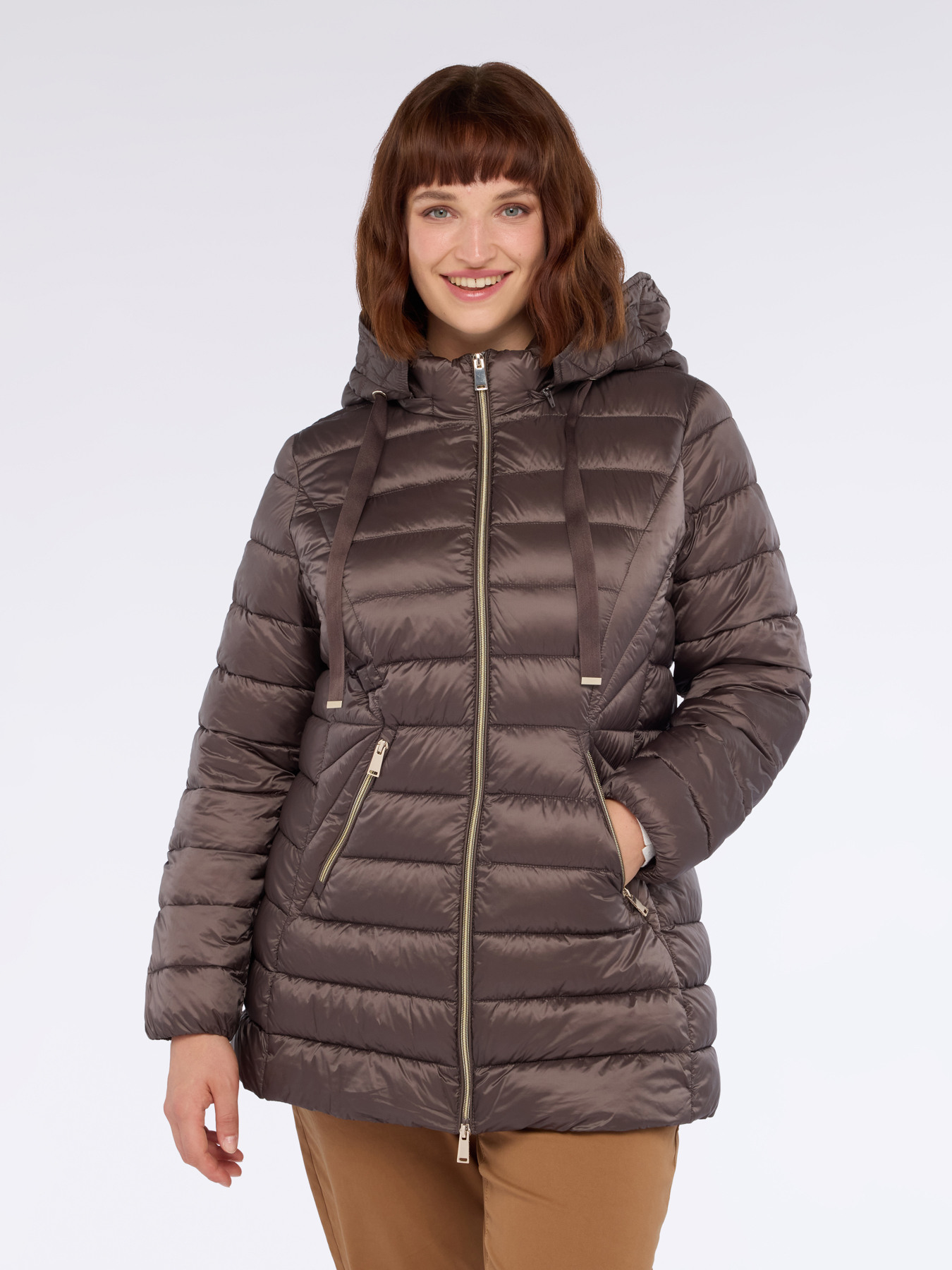 Long down jacket with detachable hood image number 0