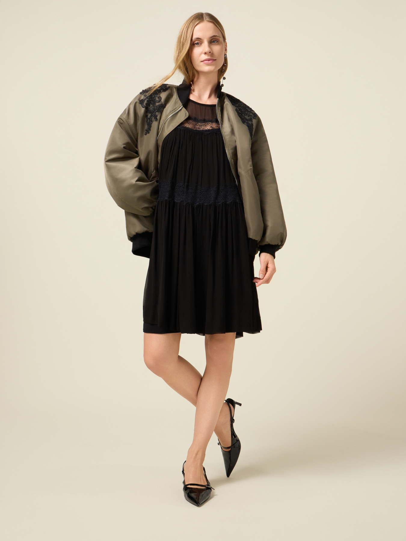 Vestito flare in creponne con pizzo image number 3