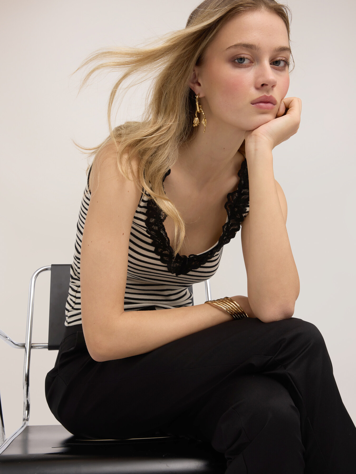 Striped top with lace trim image number 3