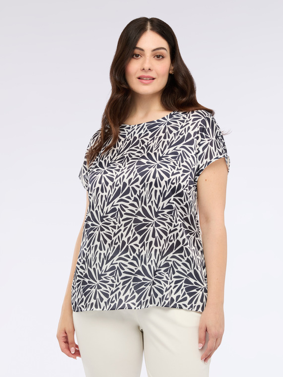 Camiseta bimatérica con estampado floral
