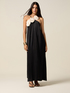 Long satin dress with applied roses image number 0