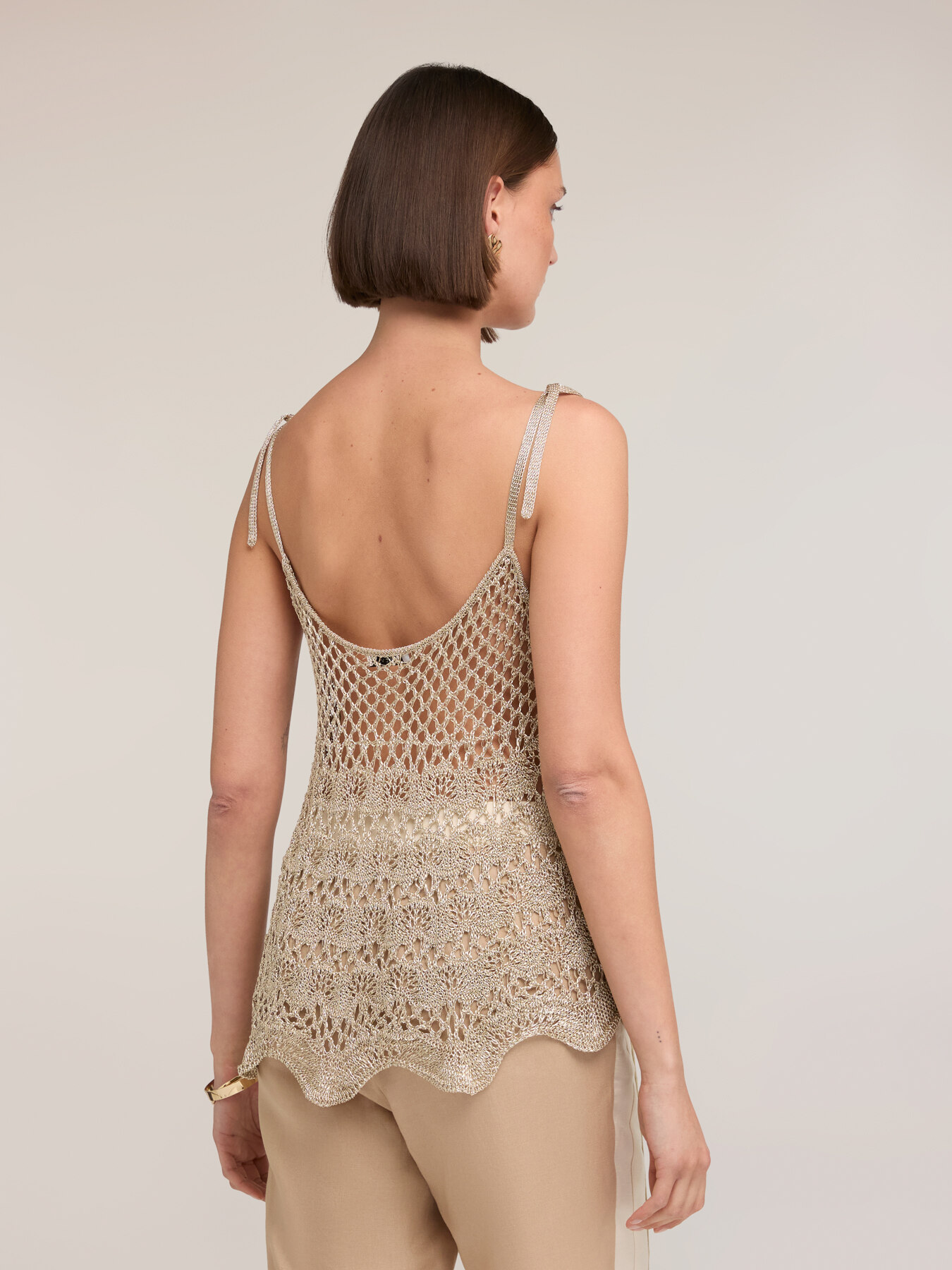 Top aus durchbrochener Strickware in Lurex image number 1