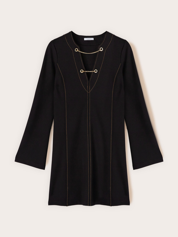 Slim-fit dress in milano stitch with chains