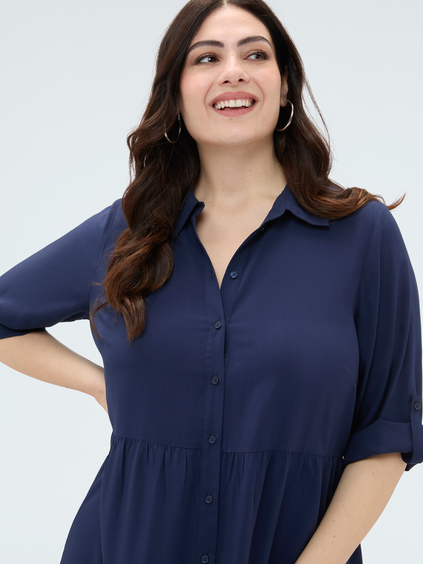 Long viscose shirt dress image number 3