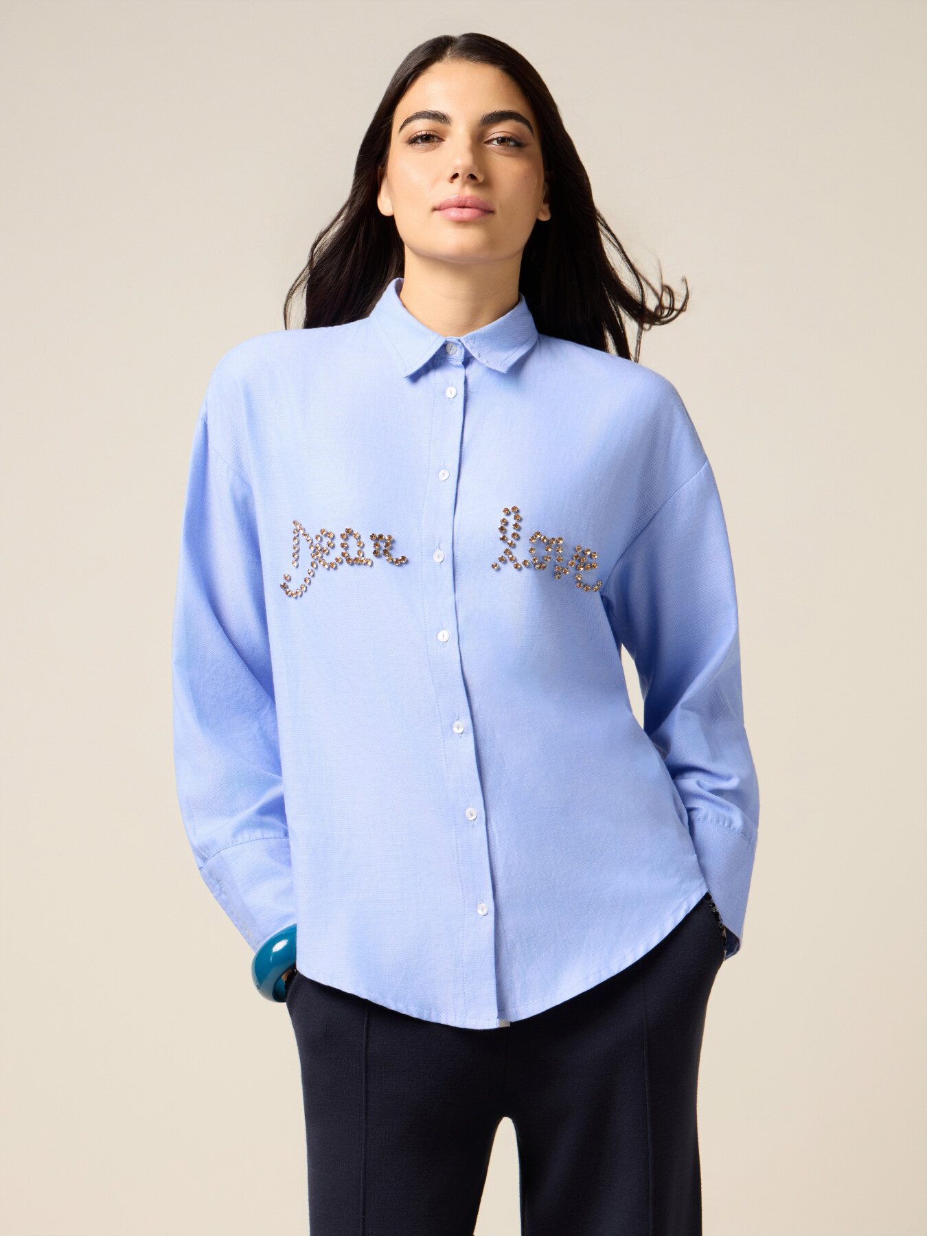 Camicia con ricamo gioiello lettering image number 0