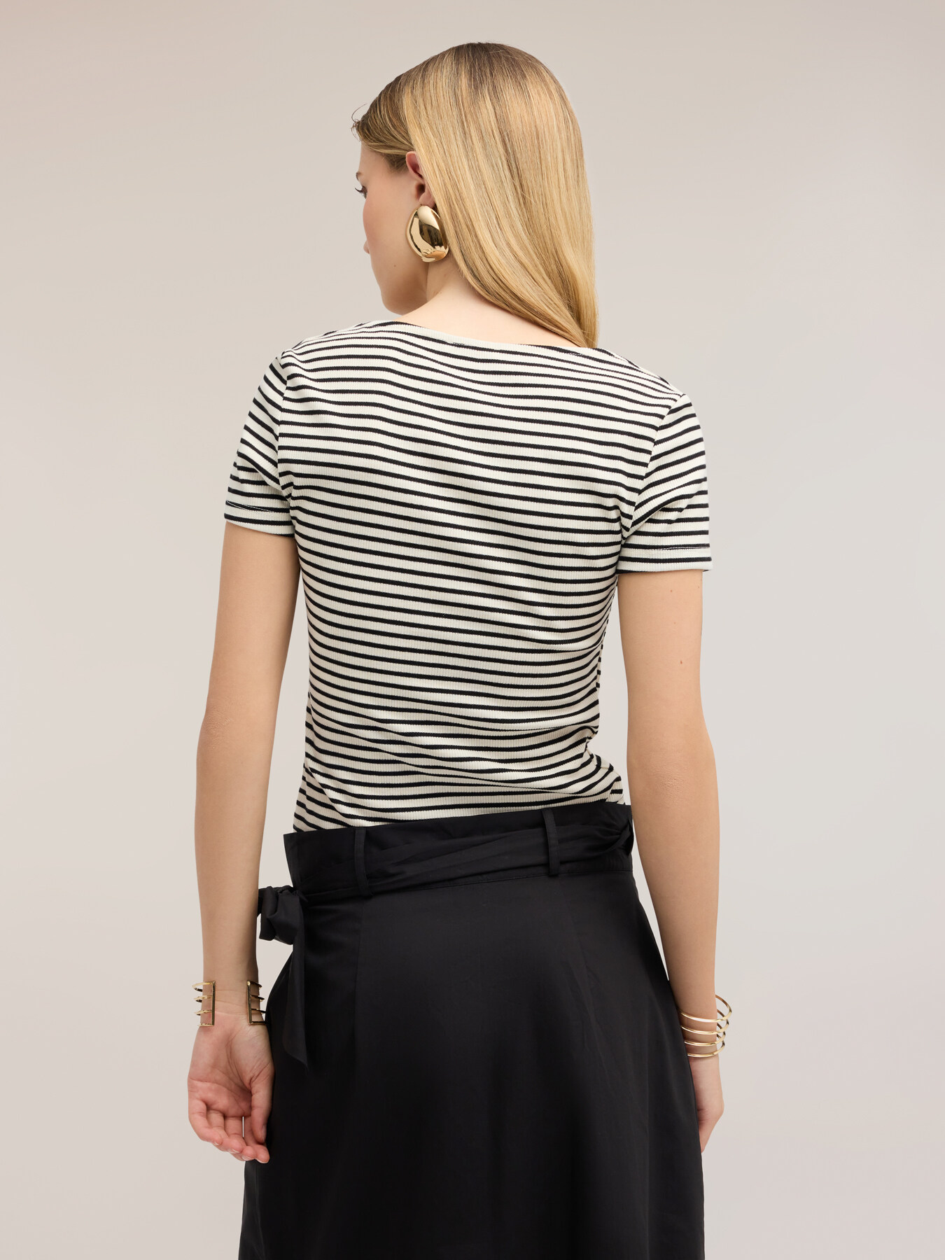 Striped t-shirt with lace detail image number 1