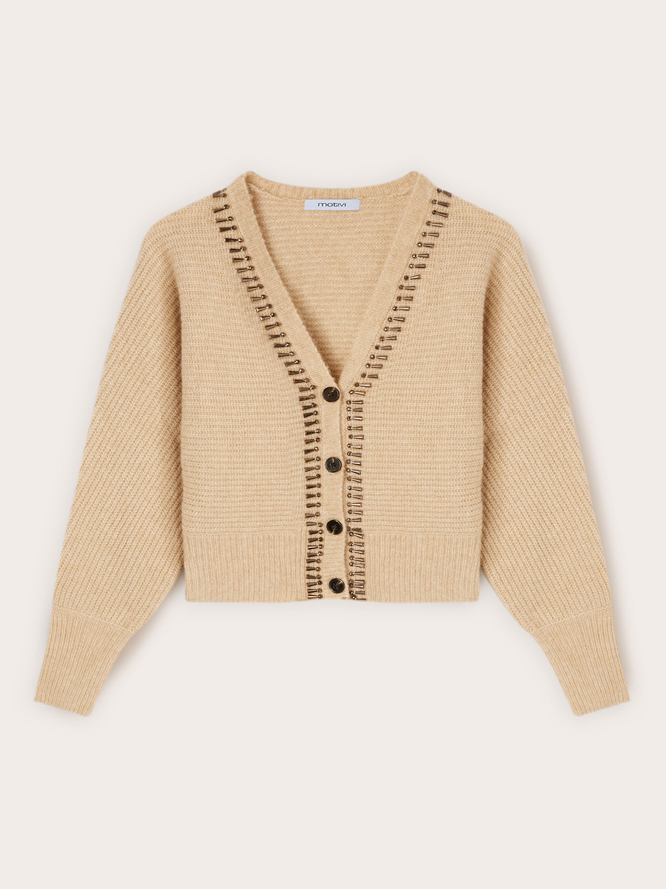 Mixed mohair knit cardigan with stones image number 4