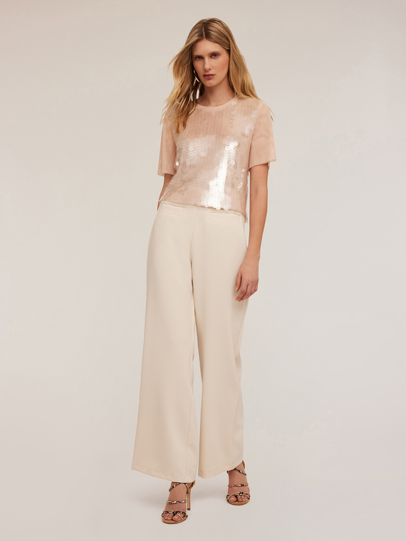 High-waisted palazzo trousers in crêpe fabric
