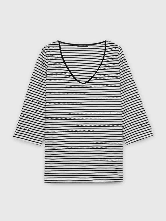 Gestreiftes T-Shirt mit Strass