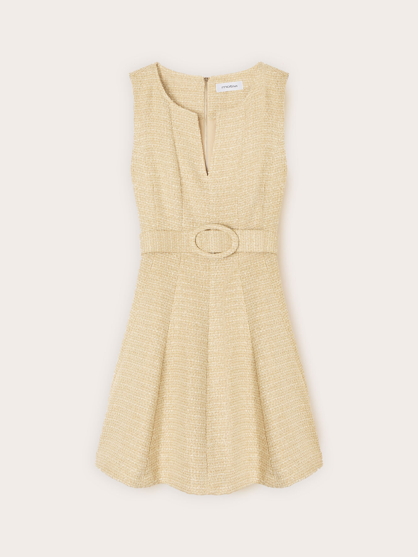 Flare dress in boucl&eacute; fabric with belt image number 4