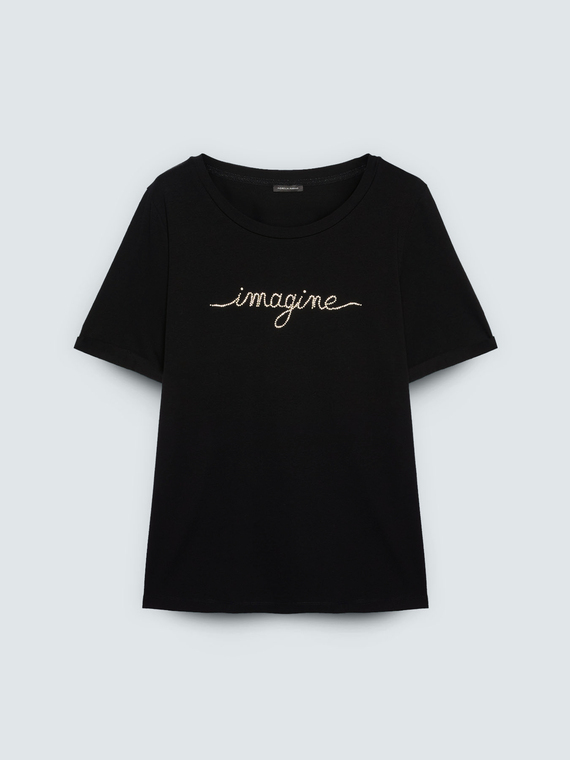 Camiseta de algod&oacute;n con letras de cristal