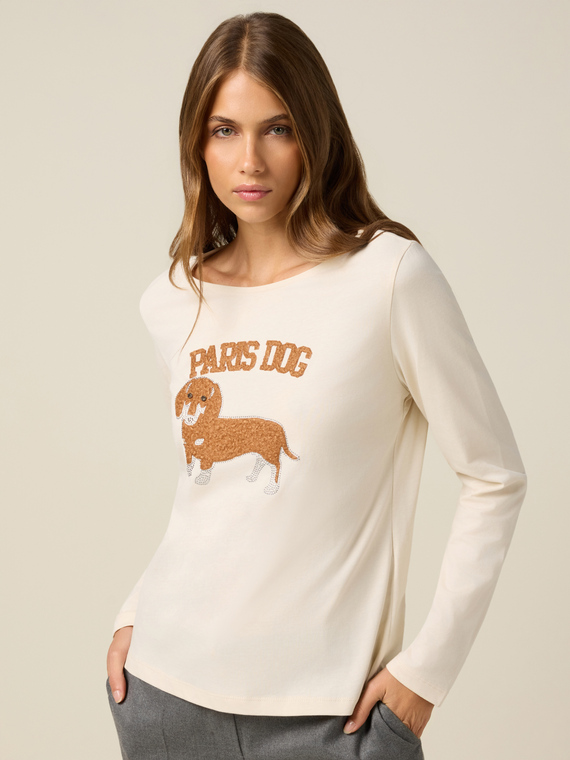 T-shirt with print and appliqués