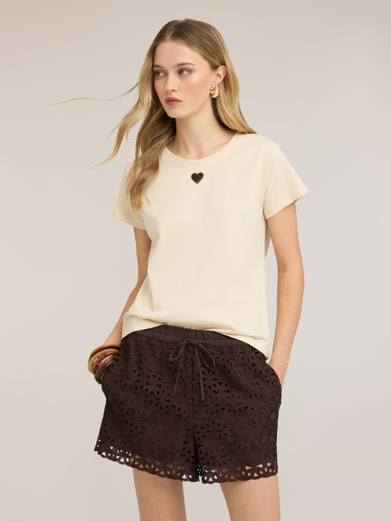 Jersey t-shirt with sequin heart